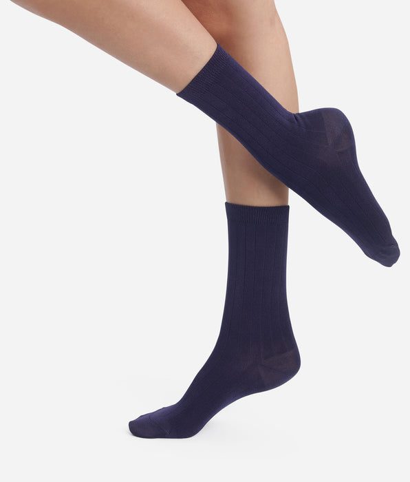 DIM Calzini da donna a coste in cotone satinato Blu Dim Mode