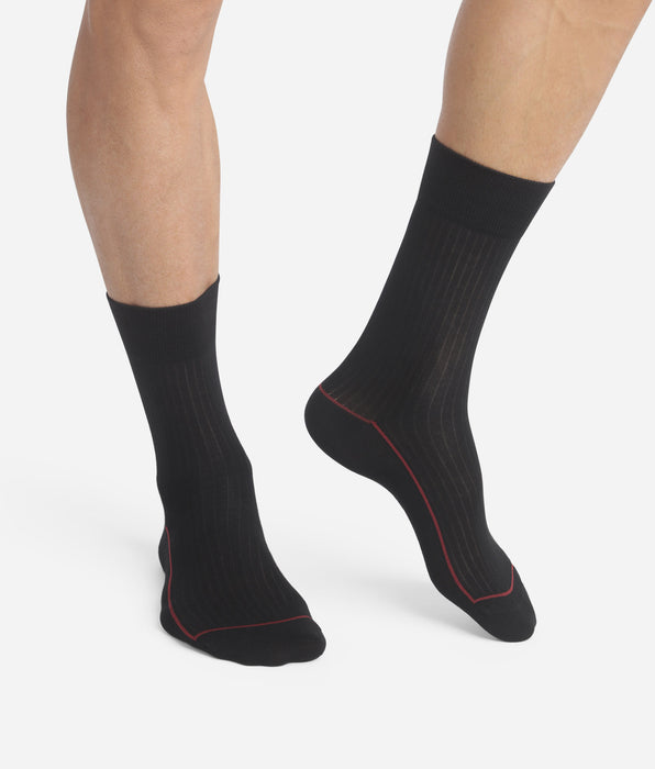 DIM Calze da uomo in cotone a coste Nero con profili colorati Mod di Dim