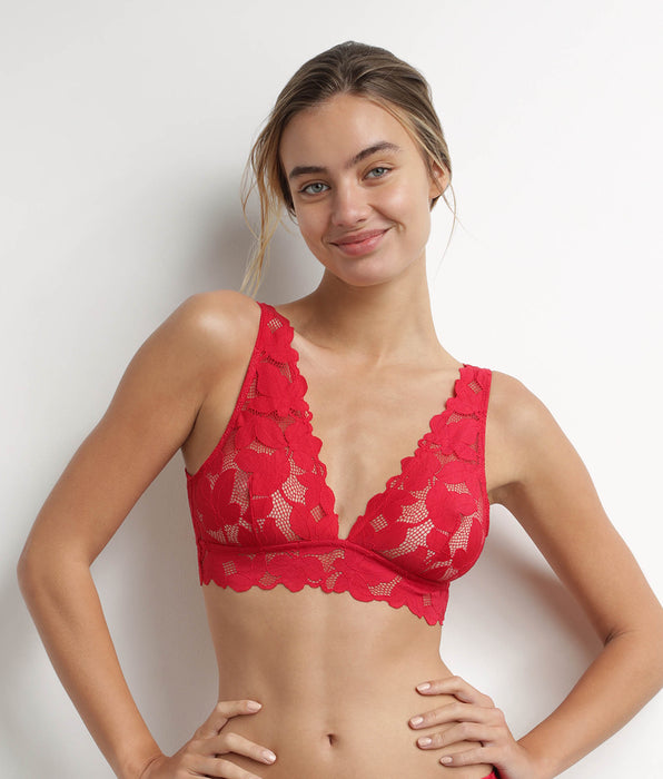DIM Pagliaccetto donna in pizzo con grandi fiori Dim Lacy Rosso