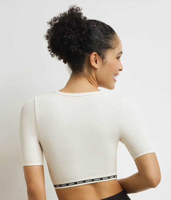 DIM Top in microfibra a coste beige da donna senza cuciture DIM Icons