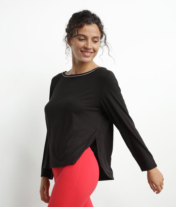 DIM Top sportivo donna nero in viscosa con scollo a barca DIM Move
