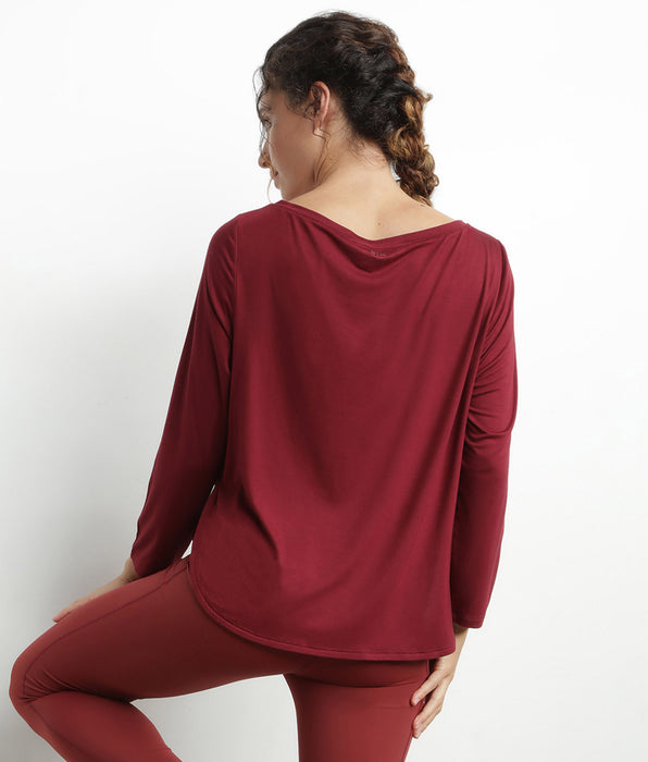 DIM Top sportivo donna con scollo a barca in viscosa bordeaux DIM Move