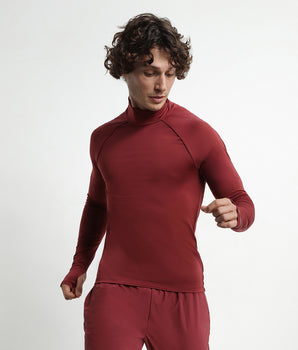 Men's sports top with high collar in Bordeaux microfiber Dim Move