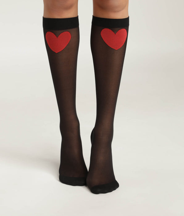 DIM Gambaletti trasparenti da donna in nero con motivo a cuore rosso Dim Style