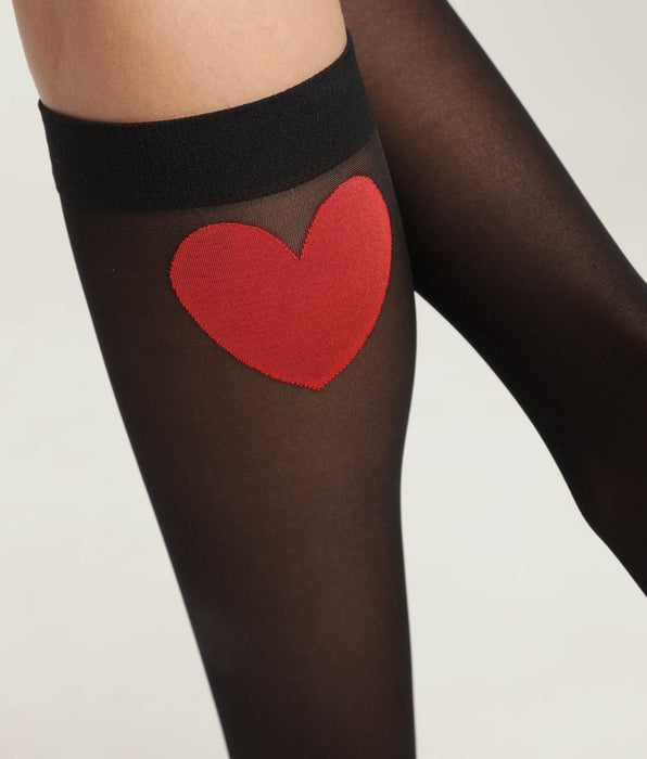 DIM Gambaletti trasparenti da donna in nero con motivo a cuore rosso Dim Style