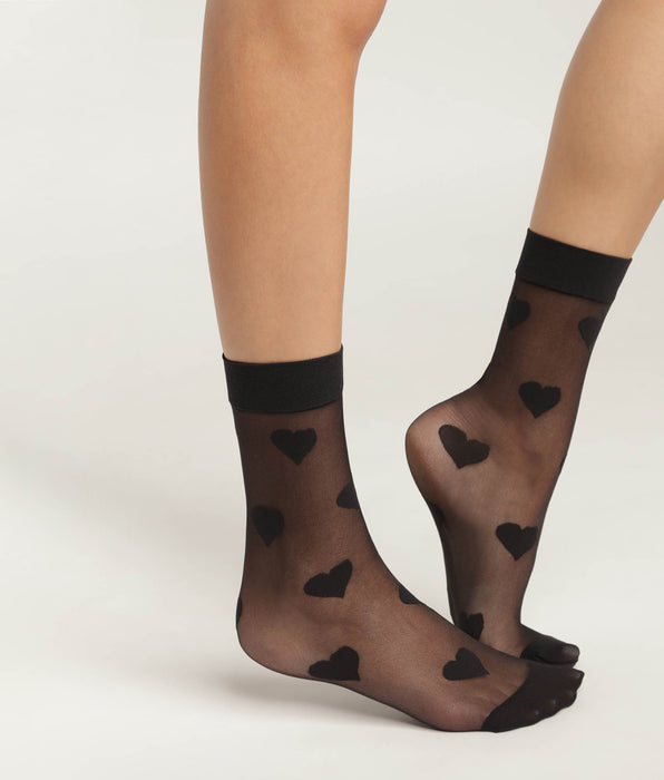 DIM Fantasmini donna in voile trasparente, nero, motivo cuore Dim Style