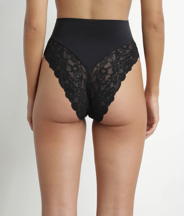 DIM Perizoma modellante a vita alta in microfibra e pizzo nero Dim Silhouette Elegance