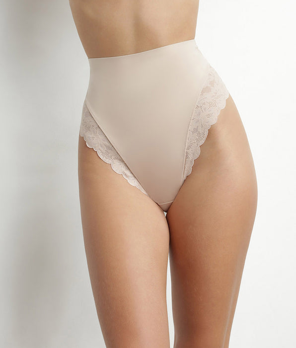 DIM Perizoma modellante a vita alta in microfibra e pizzo nudo Dim Silhouette Elegance