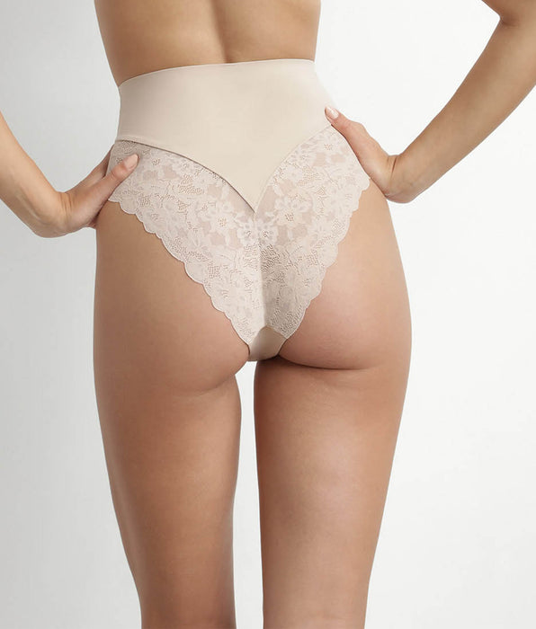DIM Perizoma modellante a vita alta in microfibra e pizzo nudo Dim Silhouette Elegance