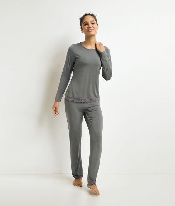 DIM Pantaloni del pigiama da donna Grigio con pizzo Don't Disturb
