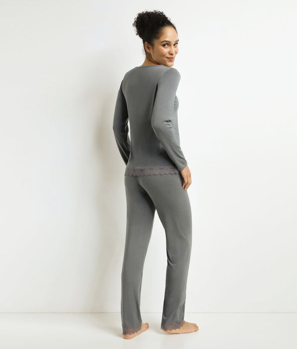 DIM Pantaloni del pigiama da donna Grigio con pizzo Don't Disturb