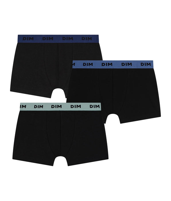 DIM Pacco da 3 boxer da uomo in cotone elasticizzato nero con cintura colorata Blu Lilla Mix & Colors