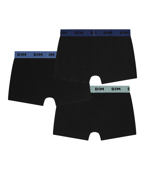 DIM Pacco da 3 boxer da uomo in cotone elasticizzato nero con cintura colorata Blu Lilla Mix & Colors