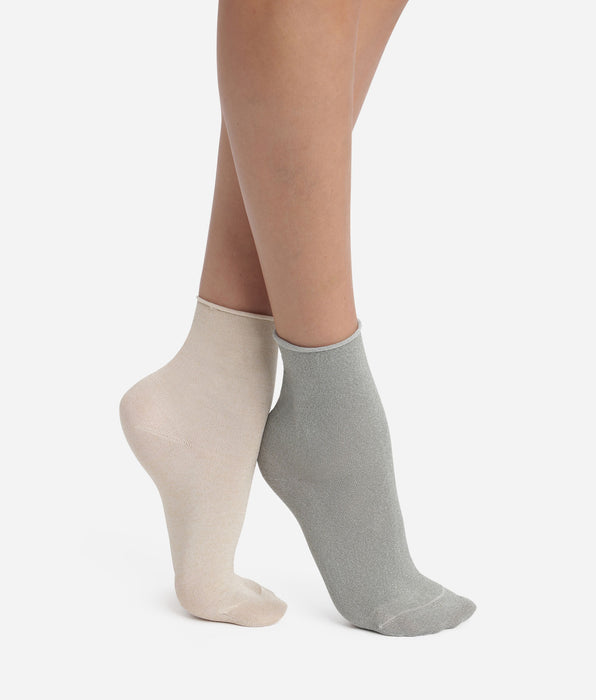 DIM Pacco da 2 paia di calzini da donna lurex Kaki Beige Dim Mode