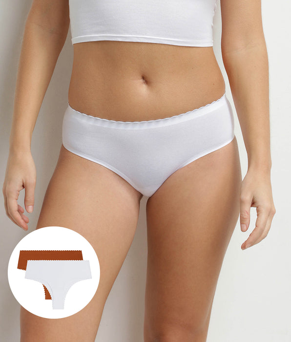 DIM Set da 2 tangas Body Touch in cotone bianco e terracotta