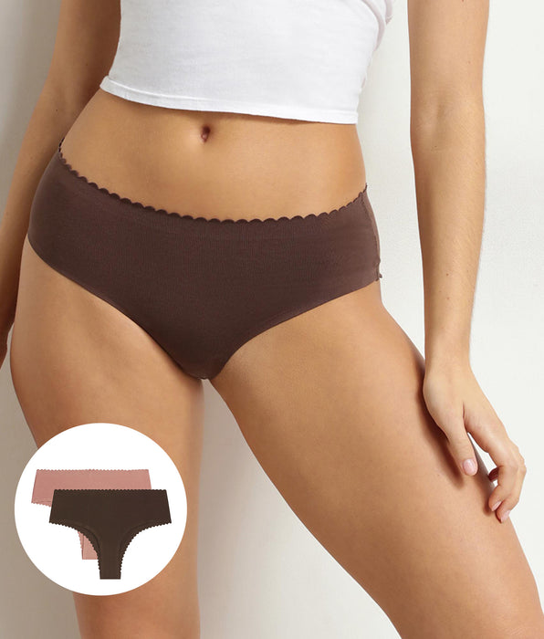 DIM Set da 2 tangas Body Touch in cotone color cioccolato e rosa cipria