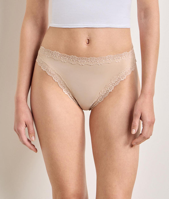 DIM Perizoma da donna in microfibra e pizzo Nude Dim