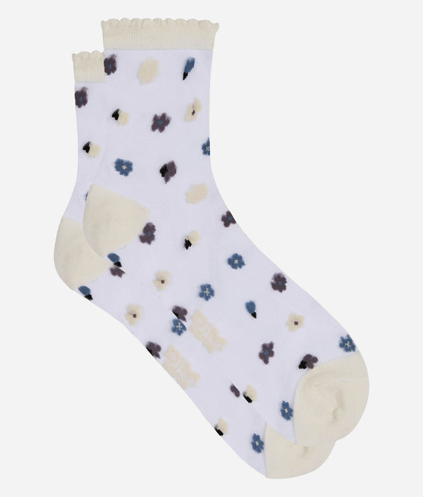 DIM Calzini donna trasparenti con stampa blu Socks Petal