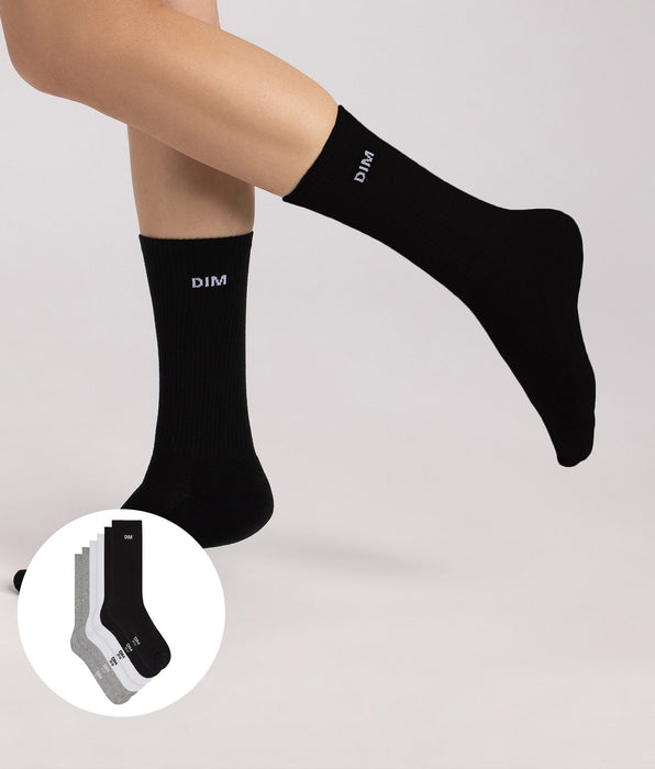 DIM Confezione da 3 calze sportive da donna nere, bianche e grigie Original