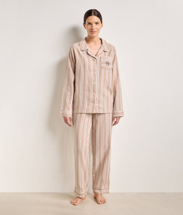 DIM Set pigiama donna in flanella a righe marrone e beige DIM x Ines de la Fressange