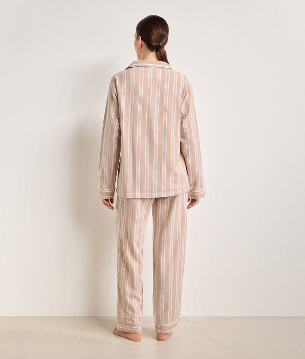 DIM Set pigiama donna in flanella a righe marrone e beige DIM x Ines de la Fressange