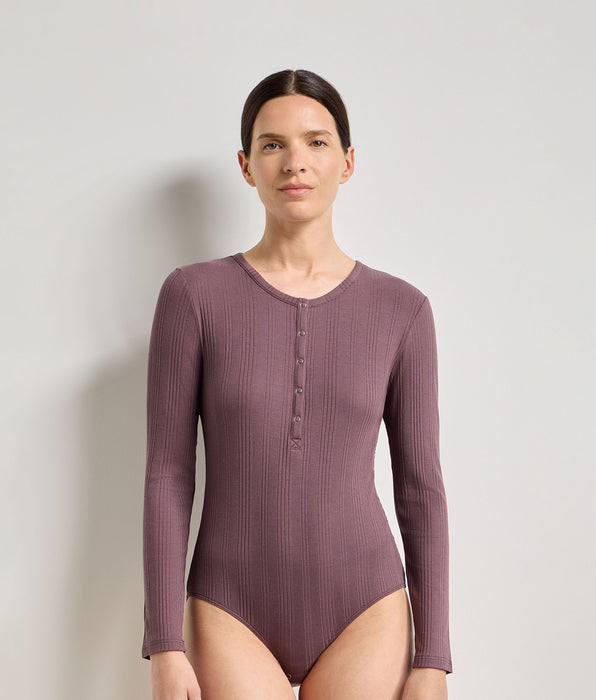 DIM T-shirt donna a maniche lunghe in jersey a costine fine mûre nuit Dim x Ines de la Fressange