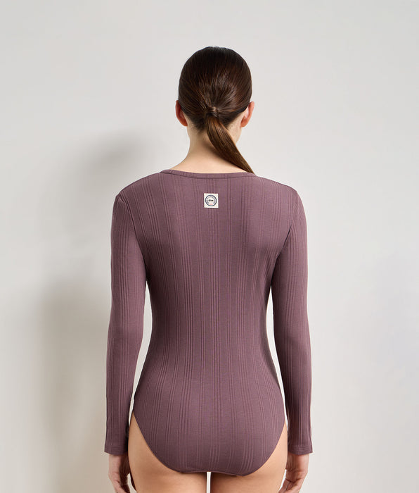 DIM T-shirt donna a maniche lunghe in jersey a costine fine mûre nuit Dim x Ines de la Fressange