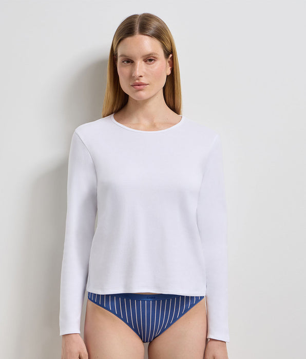 DIM Body manica lunga in cotone garzato bianco Thermal