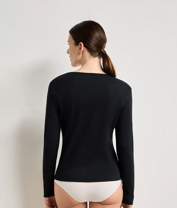 DIM Body nero a maniche lunghe in cotone garzato Thermal