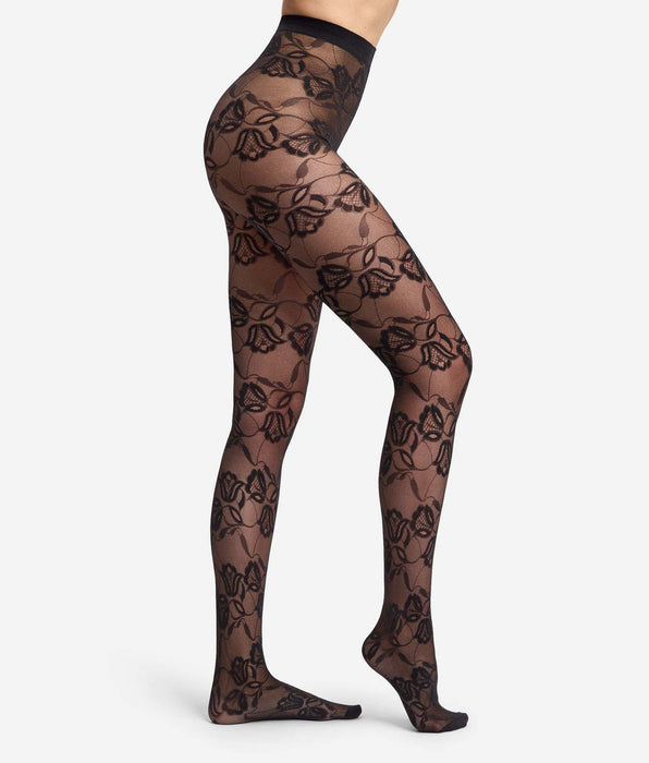 DIM Collant fantasia nero Style con motivo floreale Tulipe ed effetto velluto