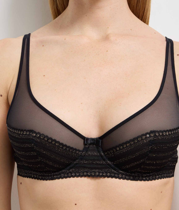 DIM Reggiseno foulard con ferretto in pizzo nero a righe Holiday