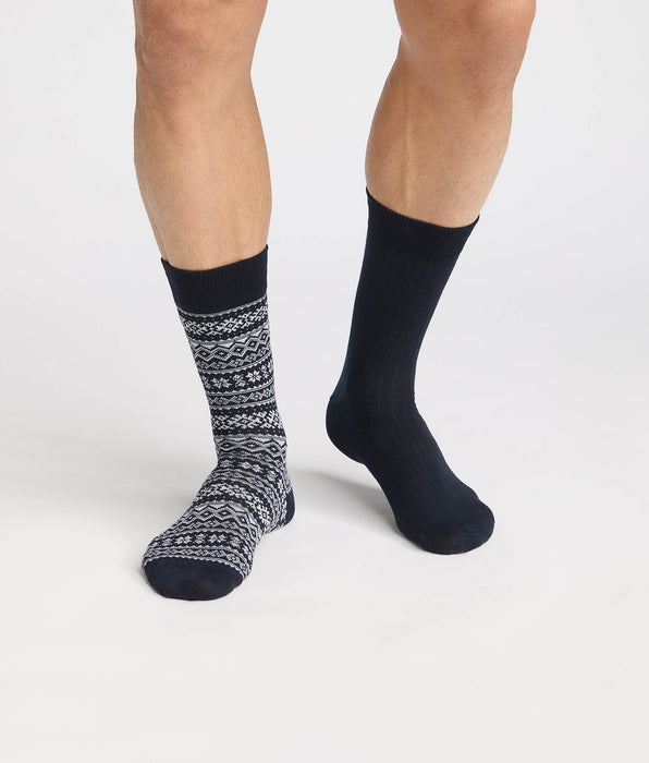 DIM Confezione da 2 calzini uomo nordico navy bleu e navy blue Coton Fancy