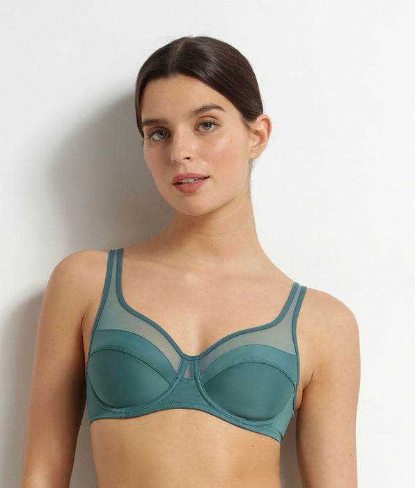 DIM Reggiseno a coppa in microfibra e tulle Verde Smeraldo Generous