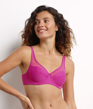 Fuchsia microfiber and tulle push-on bra Dim Generous