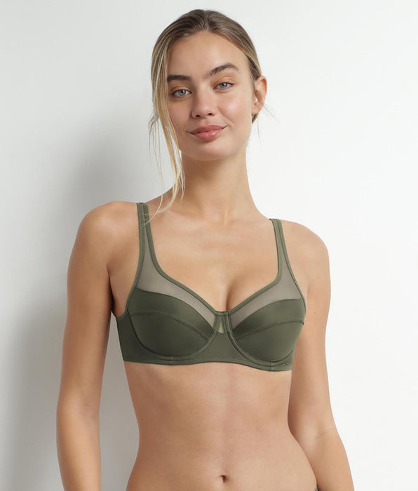 DIM Reggiseno push-on in microfibra e tulle verde Dim Generous