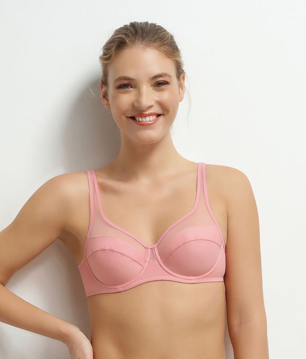 DIM Reggiseno a coppa in microfibra e tulle rosa Generous
