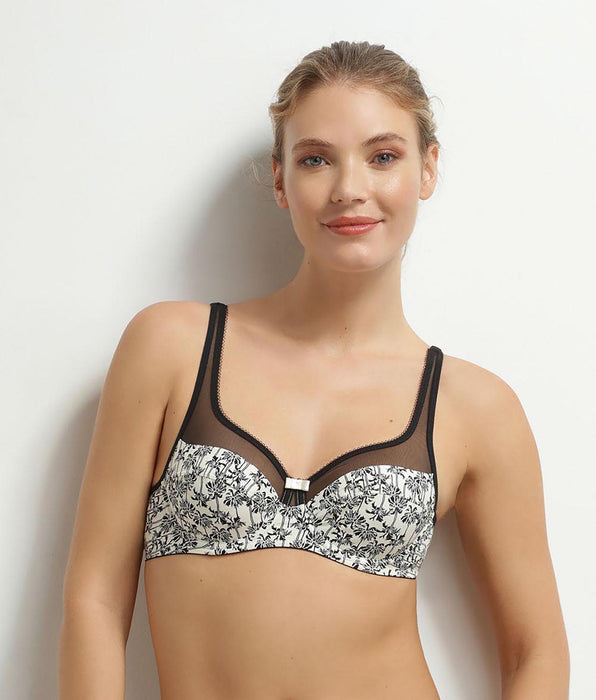 DIM Reggiseno a coppa in microfibra e tulle con motivo palme Generous