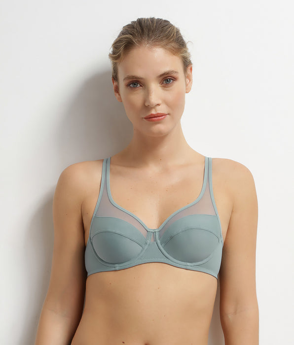 DIM Reggiseno a coppa in microfibra e tulle Salvia Generous