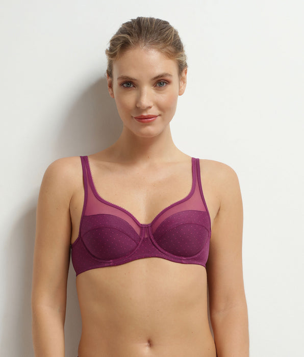 DIM Reggiseno a coppa in microfibra e tulle a pois Generous
