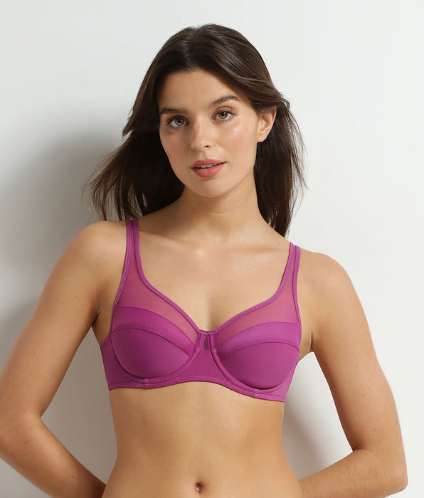 DIM Reggiseno a coppa intera in microfibra e tulle Cassis Generous