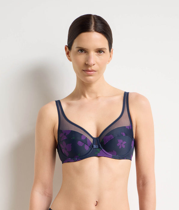 DIM Reggiseno a coppa piena con ferretto floreale viola Generous Classic