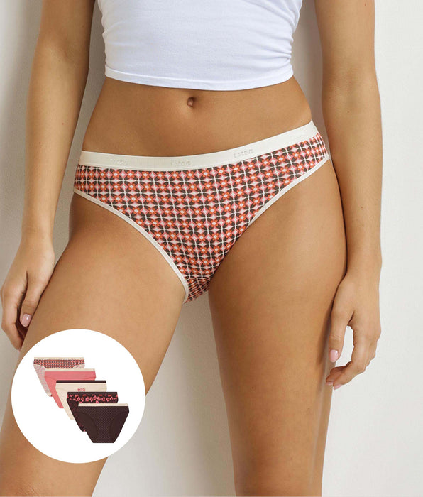 DIM Les Pockets Pacco da 5 slip in cotone rosso floreale