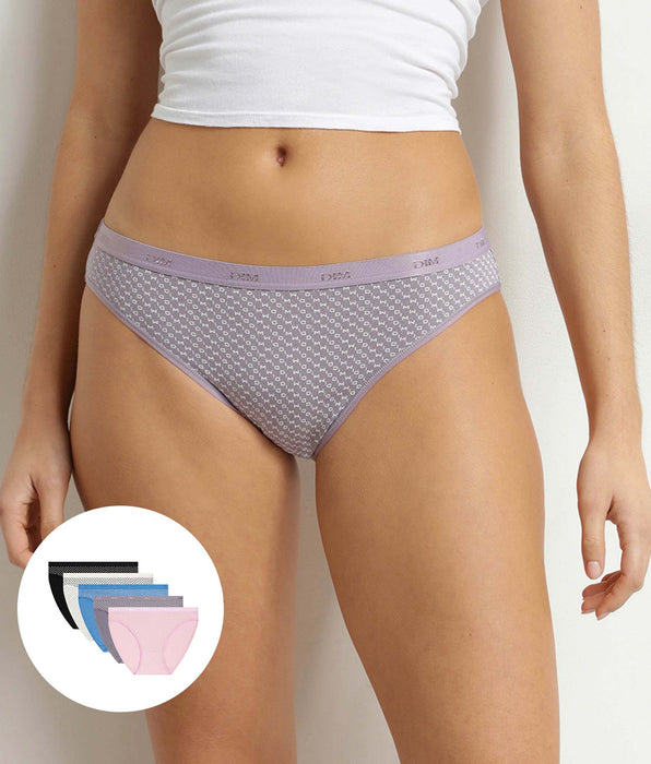 DIM Pacco da 5 slip da donna in cotone elasticizzato con logo Dim Les Pockets