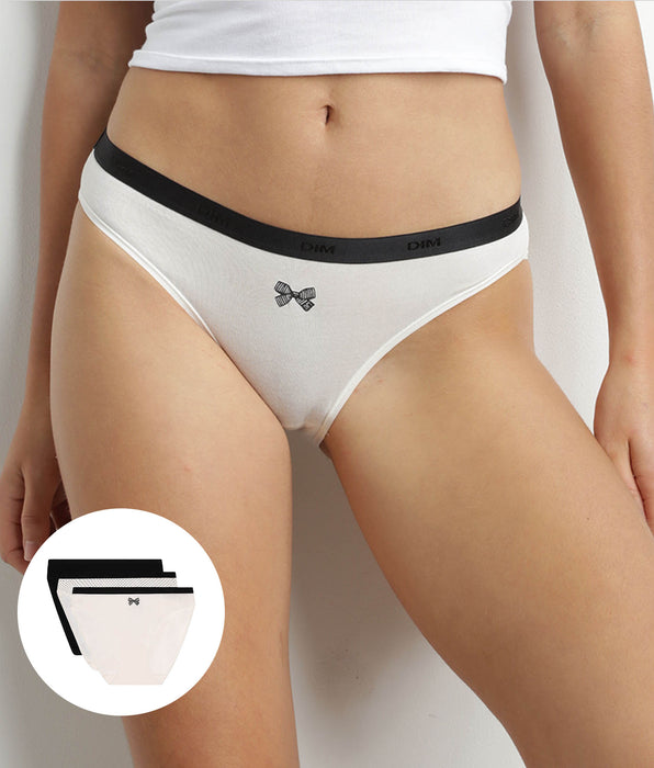 DIM Les Pockets Pacco da 3 slip in cotone con fiocco nero