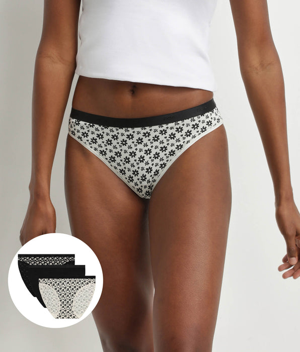 DIM Pacco da 3 slip in cotone elasticizzato a fiori Bianco Nero Les Pockets