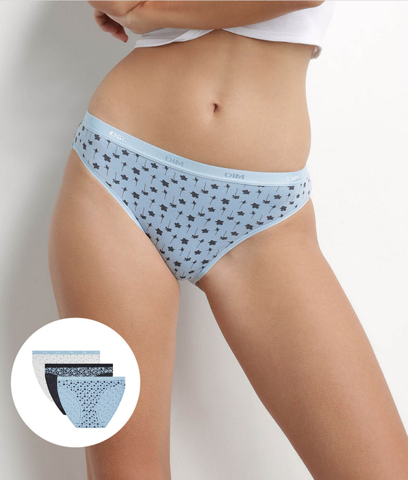 DIM Les Pockets Pacco da 3 pezzi in cotone elasticizzato blu floreale