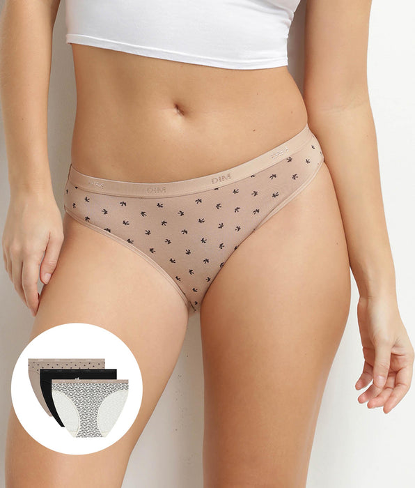 DIM Pacco da 3 slip da donna in cotone elasticizzato con motivo palme Les Pockets