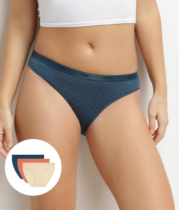 DIM Pacco da 3 slip da donna in cotone elasticizzato a pois Dim Les Pockets