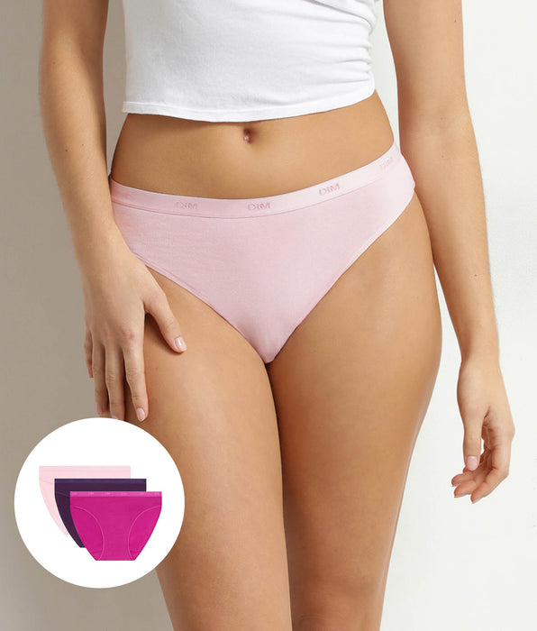 DIM Pacco da 3 slip da donna in cotone elasticizzato con messaggio Les Pockets