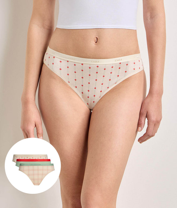 DIM Confezione da 5 slip Fiori delicati Les Pockets Coton